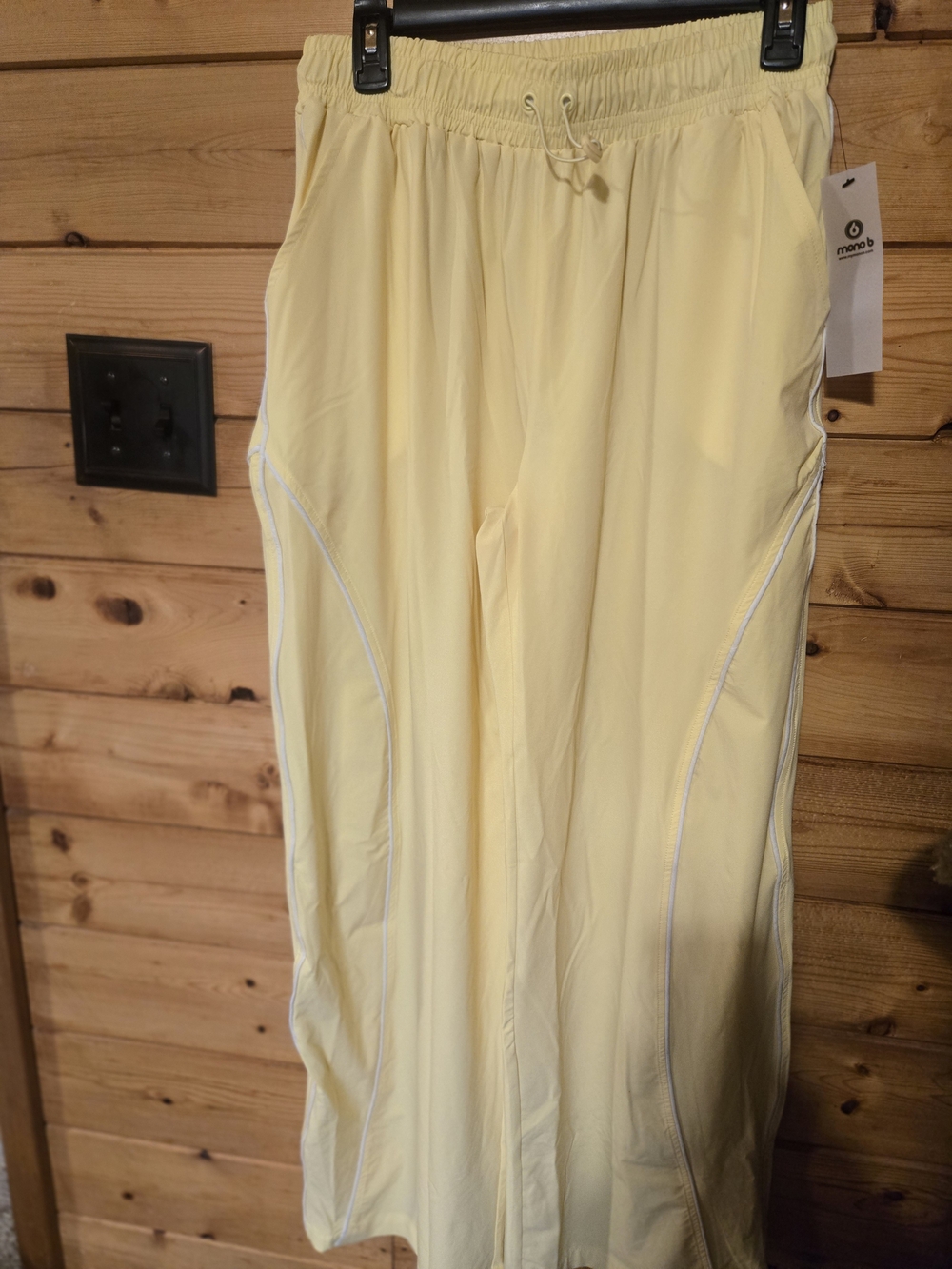Mono B Pale Yellow Track Pants with White Piping